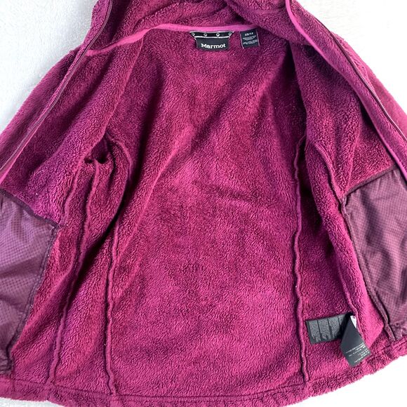 Marmot Fleece Jacket Full Zip Up XS Burgundy Hooded Casual Warm Layering - Picture 8 of 10